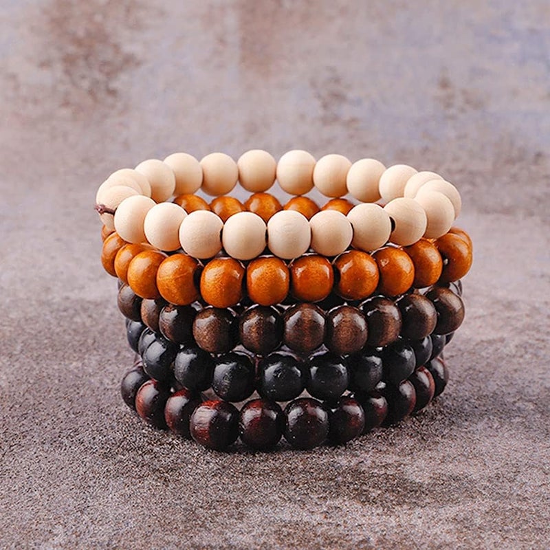Milakoo 5 Pcs Wooden Beaded Bracelet Bangle for Men and Women Elastic - Image 4